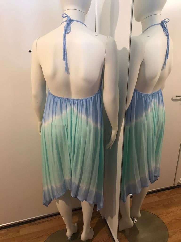 Bali jurk mouwloos halter batik groen blauw tie dye, Verzenden, Zo goed als nieuw, Blauw, Boven de knie