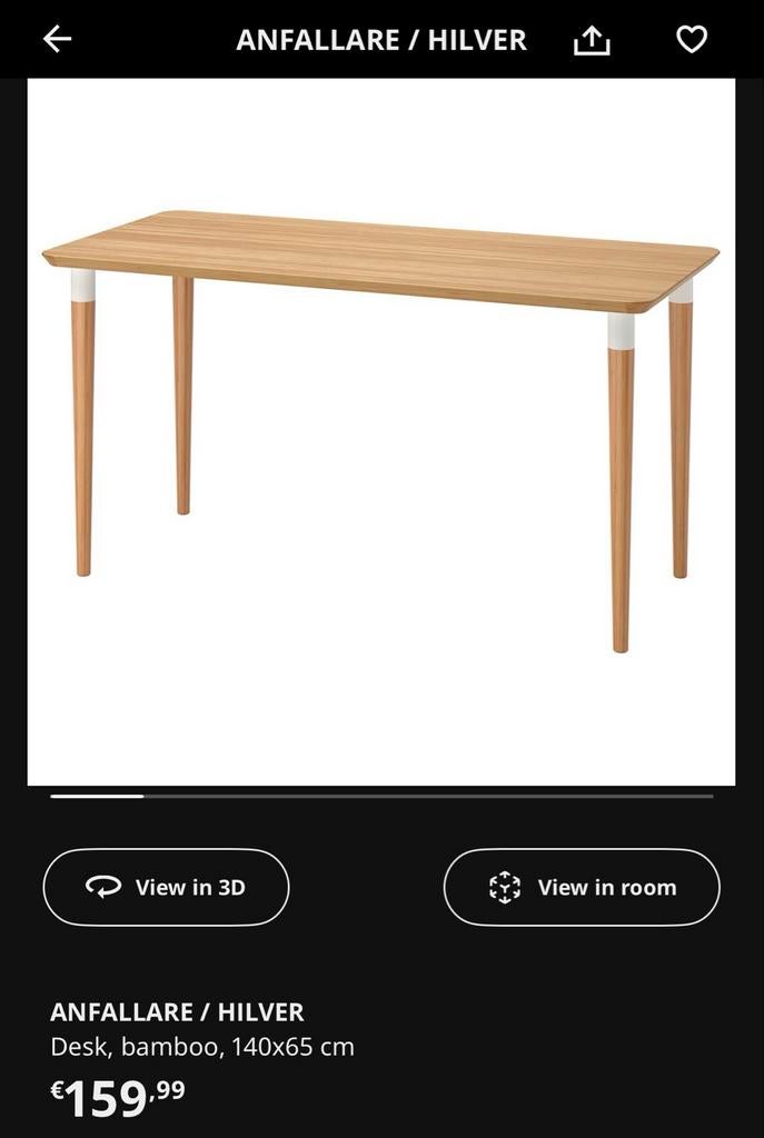 ANFALLARE / HILVER Bureau - Bamboe, Huis en Inrichting, Bureaus, Ophalen, Zo goed als nieuw