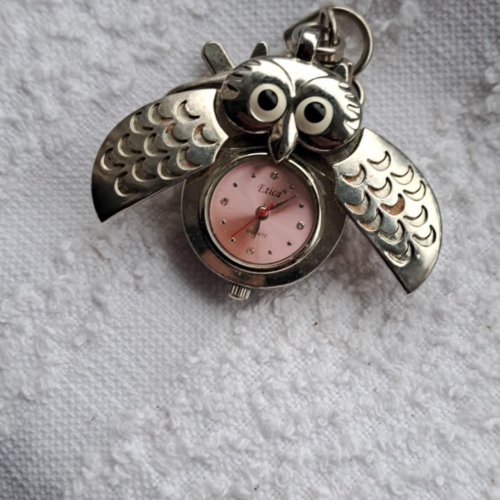 Vintage Etica Uil Zakhorloge met Strass, Sieraden, Tassen en Uiterlijk, Horloges | Dames, Overige merken, Staal, Zakhorloge, Gebruikt