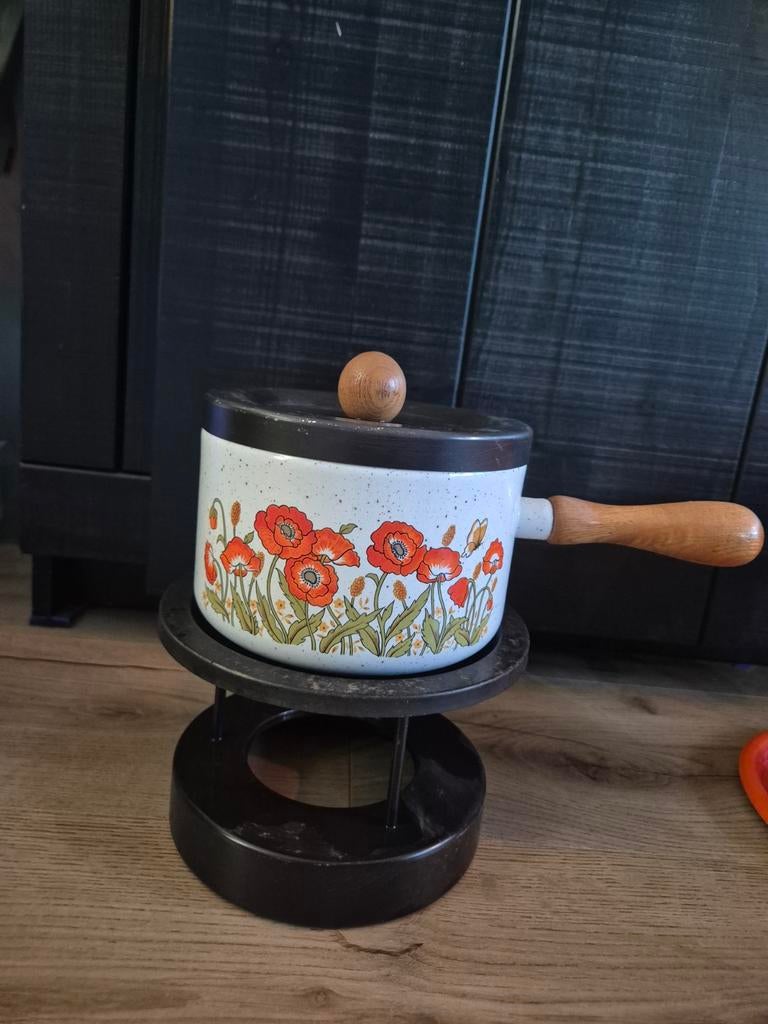 Vintage Fondue Set met Bloemenmotief, Ophalen