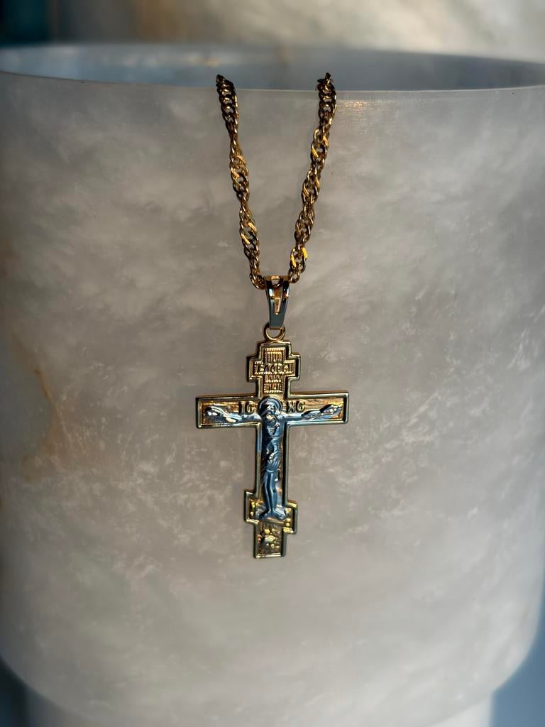 Goud vergulde zilveren kruis ketting, Met hanger, Ophalen of Verzenden, Zo goed als nieuw, Goud