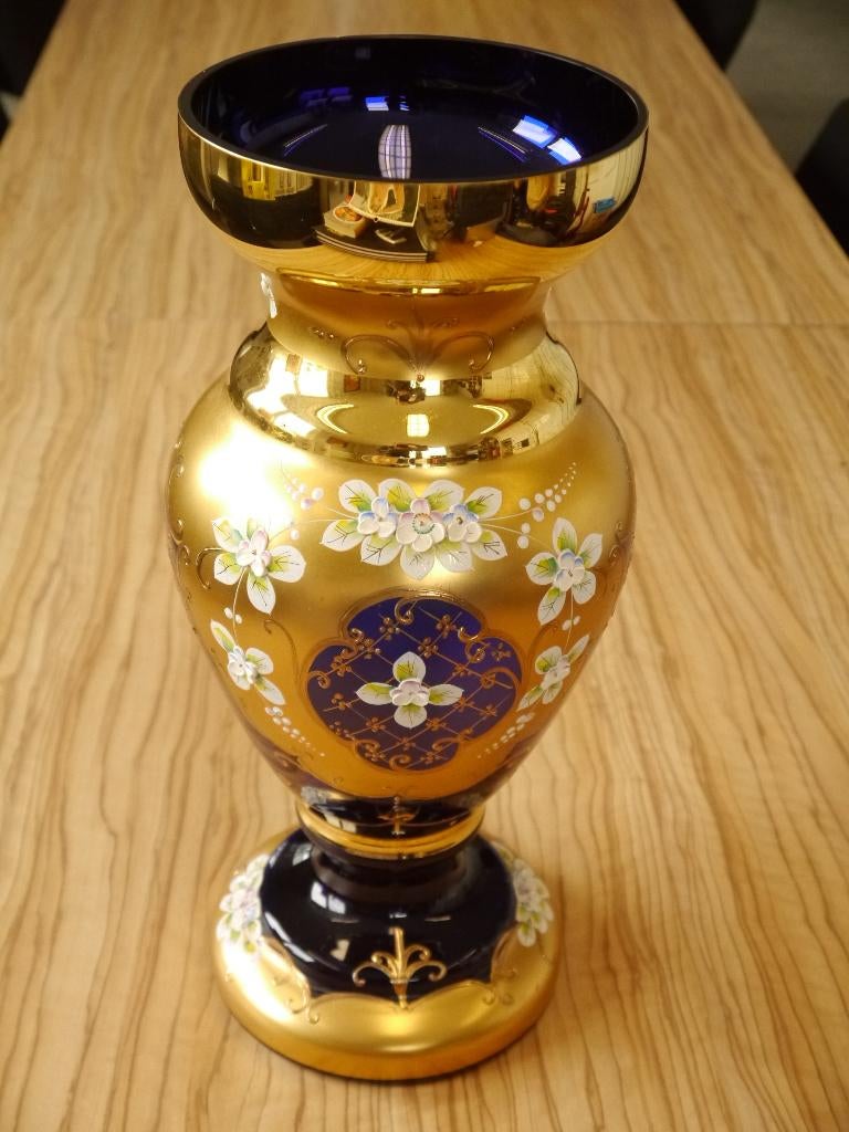 vaas Bohemian Czechisch cobalt blauw, Gebruikt, Blauw, Ophalen of Verzenden, Glas