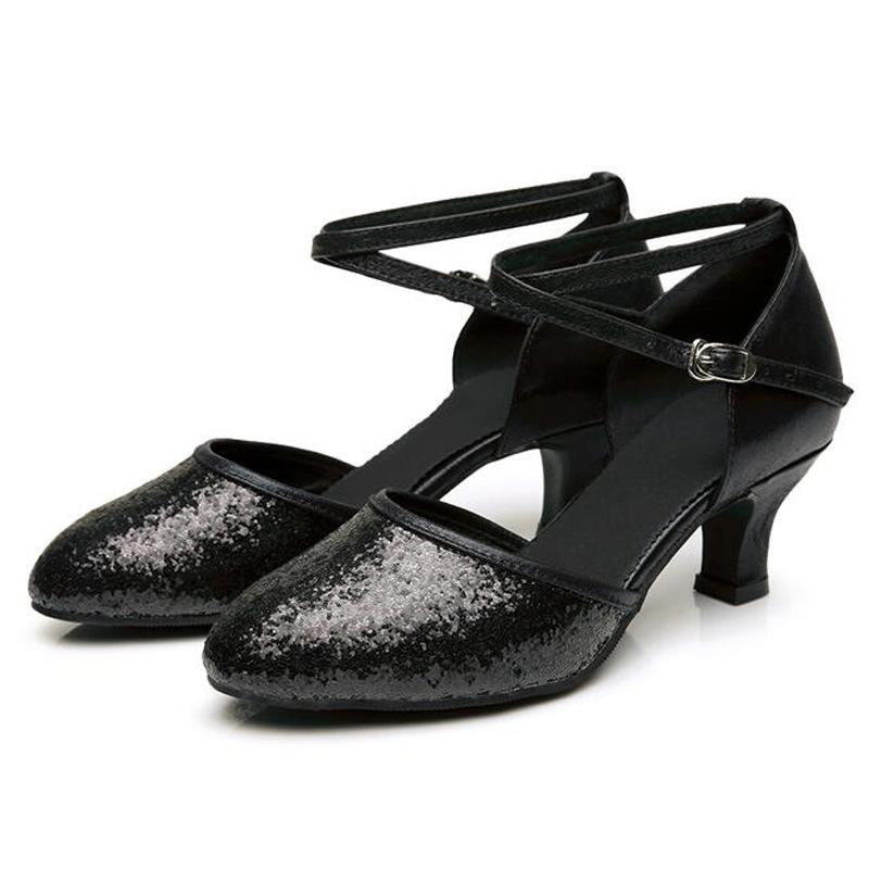 Zwarte dames glitter dansschoenen dans hakken salsa tango, Verzenden, Nieuw, Zwart, Dansschoenen