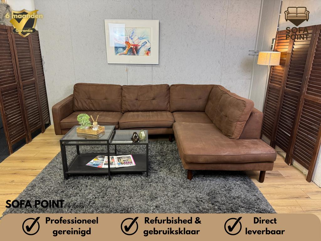 Stevige Cognac Microleren Hoekbank- Gratis Bezorgd, Ophalen of Verzenden, Sofa Point, Sofapointnl@gmail.com, Noordkade 68A
