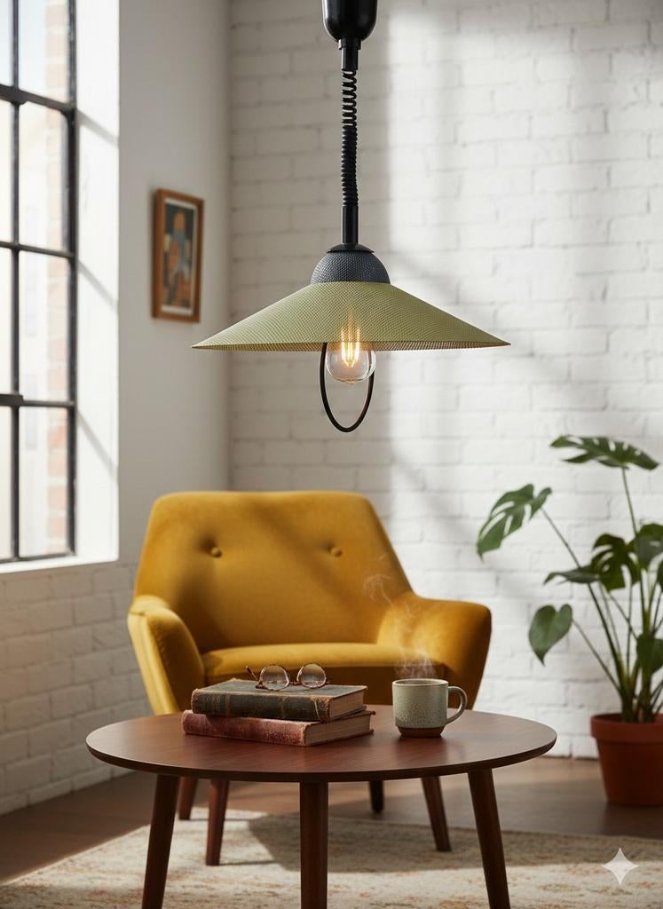 Vintage Pilastro Hanglamp Geperforeerd Metaal Jaren 70 lamp, Gebruikt, 50 tot 75 cm, Vintage memphis vtwonen Tjerk Reijenga, Ophalen of Verzenden