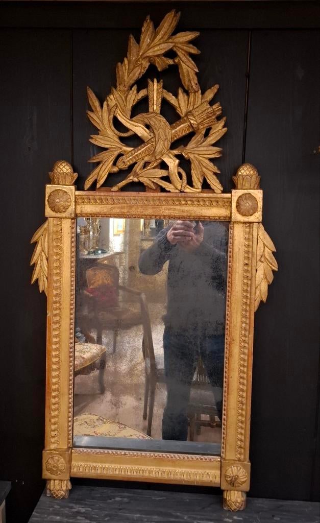 Grote antieke Franse Bruidsspiegel, Antiek en Kunst, Ophalen, Rechthoekig