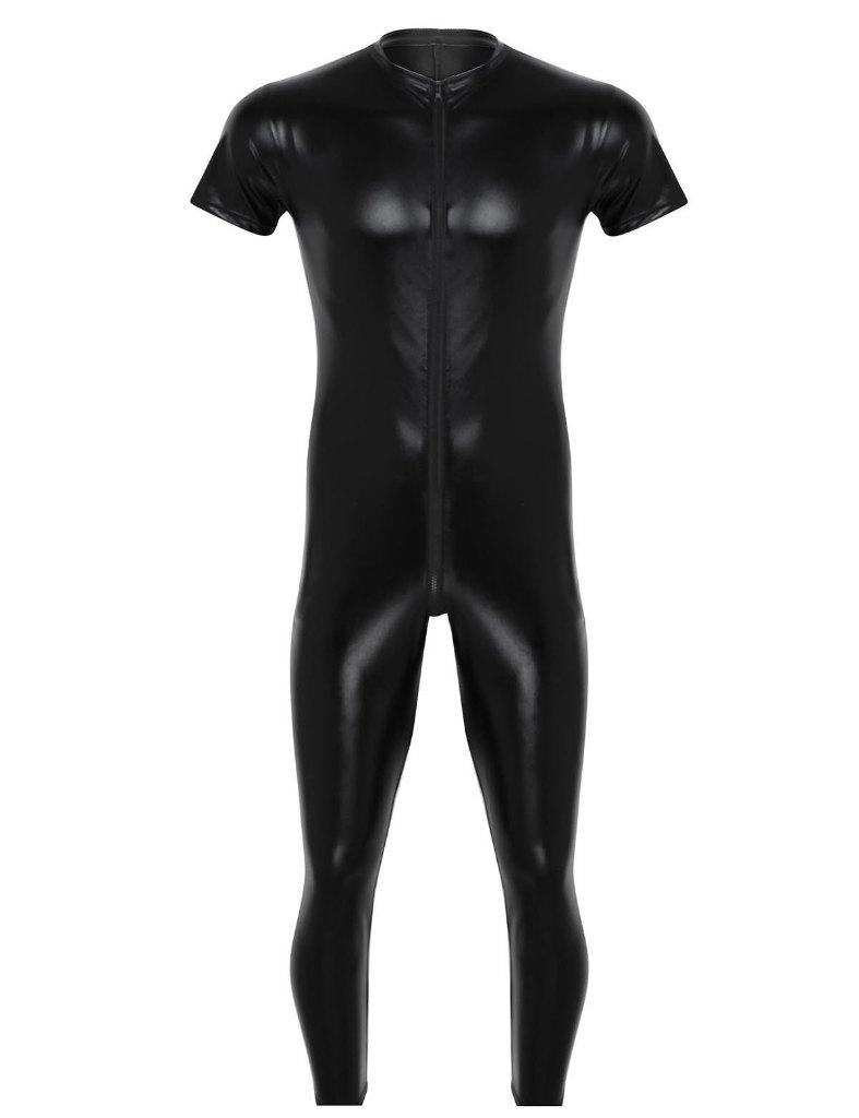 Heren zwarte catsuit sexy wetlook jumpsuit bodysuit leren, Verzenden, Nieuw, Overige maten, Overige thema's