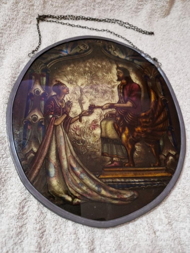 Glas in lood raamhanger koning op troon., Huis en Inrichting, Woonaccessoires | Schilderijen, Tekeningen en Foto's, Zo goed als nieuw