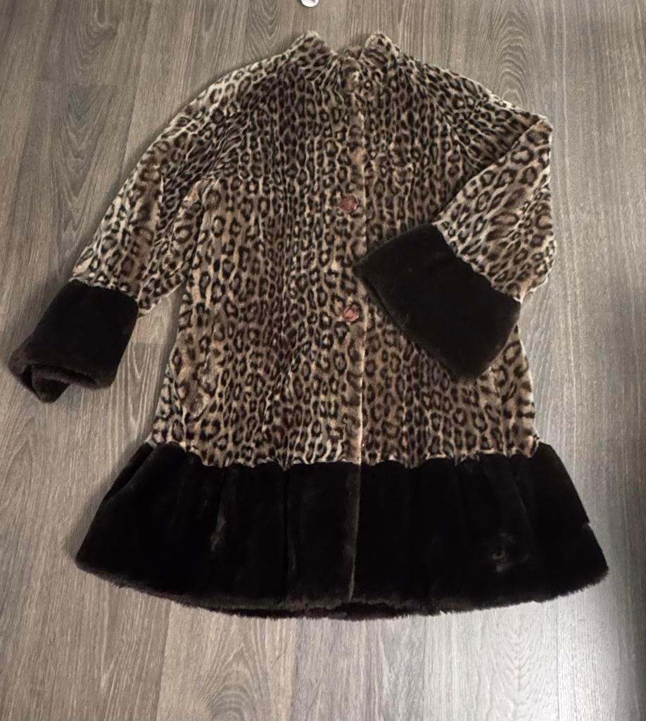 Bontjas met luipaardprint (maat L/XL), Kleding | Dames, Ophalen of Verzenden, Gedragen, Maat 42/44 (L), Bruin