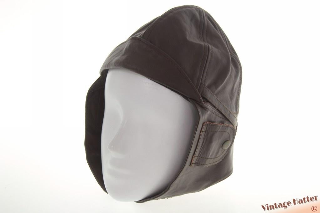 Vintage motor- Pilotenmuts Mil-Tec roodachtig bruin leer 54, Kleding | Dames, Ophalen of Verzenden, Zo goed als nieuw, Maat 34 (XS) of kleiner