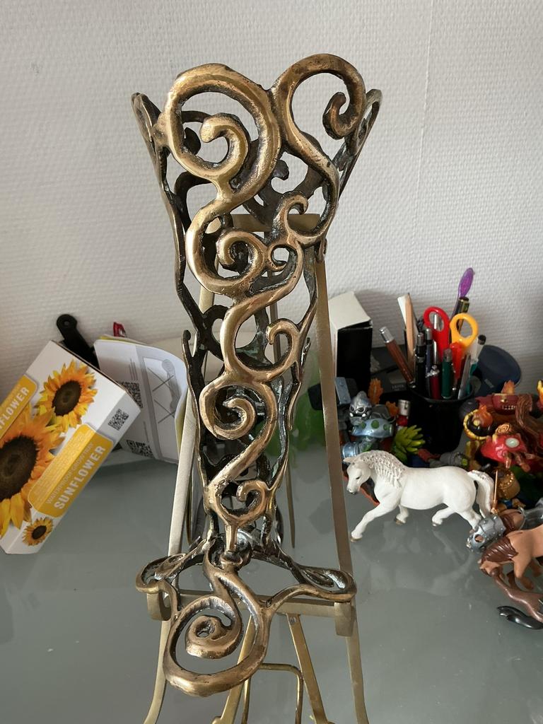 Antieke vintage messing hoornvormige vaas, Ophalen of Verzenden