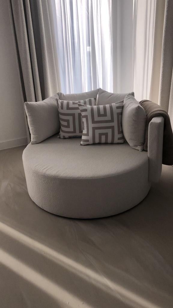 Loveseat Fauteuil Rond White bouclé, Ophalen of Verzenden, Zo goed als nieuw, 125 tot 150 cm, 100 tot 125 cm