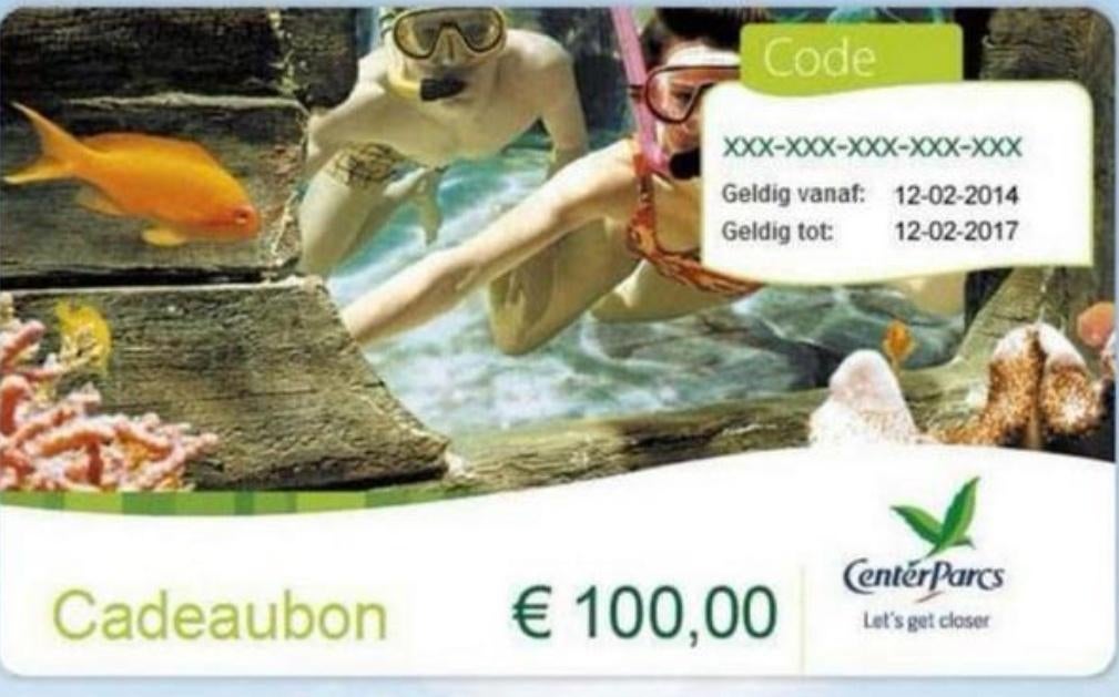 Gezocht Centerparcs cadeaubon, Drie personen of meer, Cadeaubon, Bungalowpark