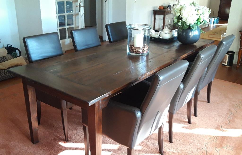 Prachtige teakhouten tafel 100 x 250 cm 6 personen, Gebruikt, Teakhout, 200 cm of meer, Ophalen of Verzenden