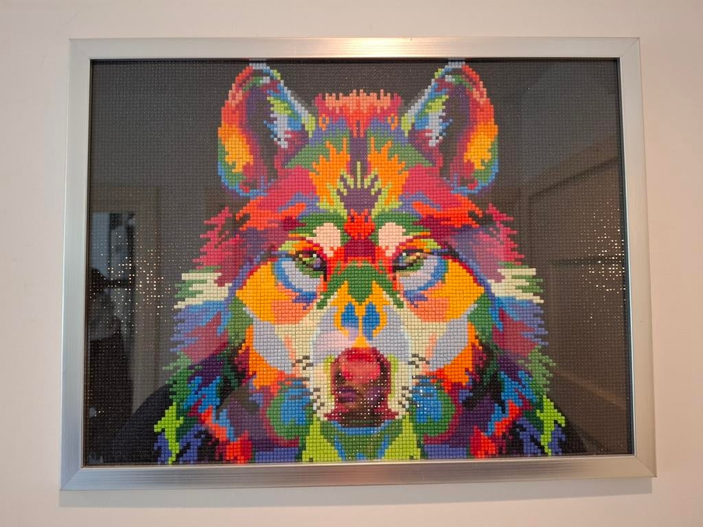 Diamond painting kleurrijke wolf ingelijst, Minder dan 50 cm, Oorspronkelijke maker, Nieuw, Ophalen of Verzenden