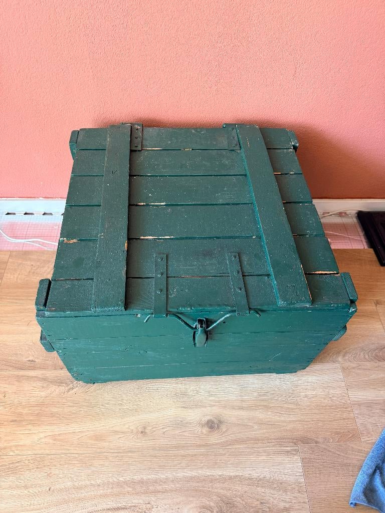 Vintage Houten Kist – Donkergroen, Stoer & Authentiek, Ophalen, Minder dan 50 cm, Gebruikt, 50 tot 100 cm
