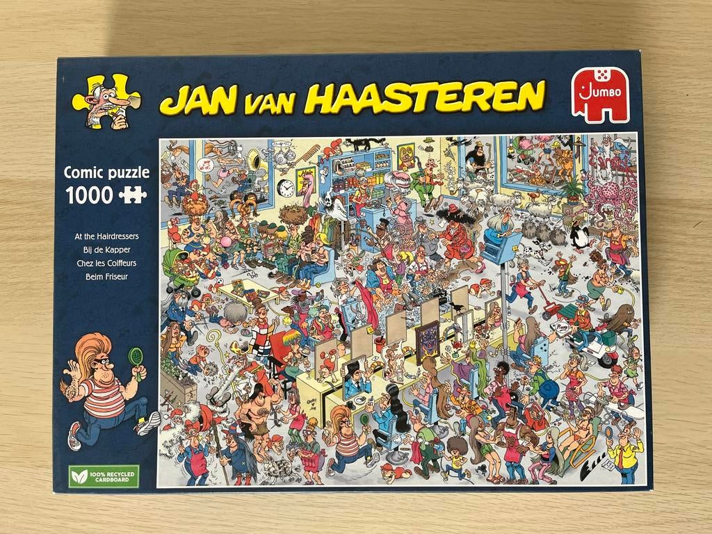 Jan van Haasteren puzzel 1000 stukjes - bij de kapper, Ophalen of Verzenden, 500 t/m 1500 stukjes, Zo goed als nieuw, Overige typen