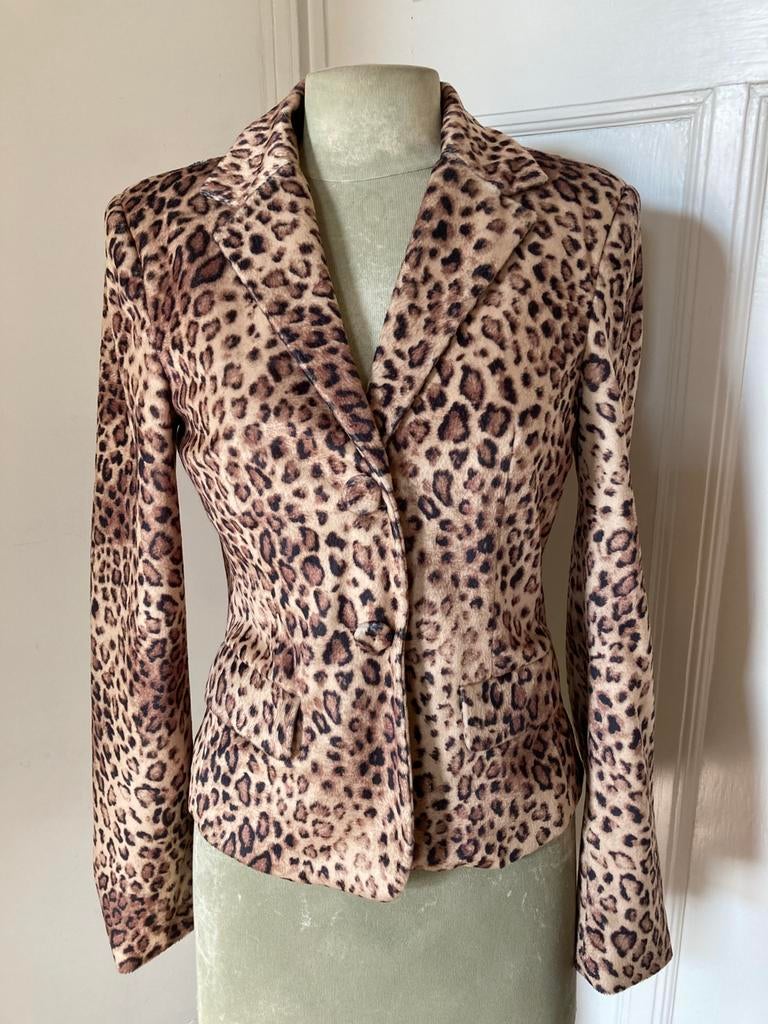 Prachtig fluwelen jasje met panter print, Maat 38/40 (M), Bruin, Ophalen of Verzenden, Zo goed als nieuw