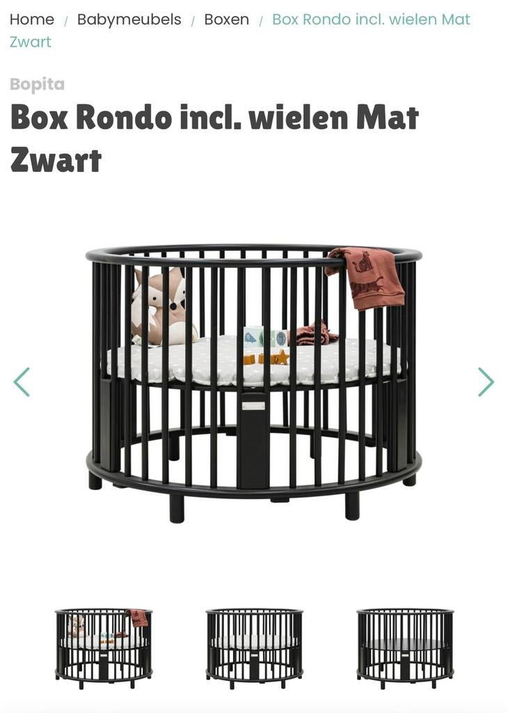 Ronde box, bopita, zwart, Kinderen en Baby's, Boxen, Ophalen, Zo goed als nieuw, Rond, In hoogte verstelbaar