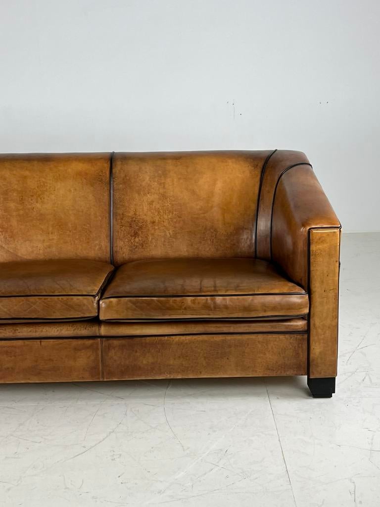 Schapenleren 3 zits bank klassiek Art Deco, Ophalen of Verzenden, Zo goed als nieuw, 75 tot 100 cm, 200 tot 250 cm