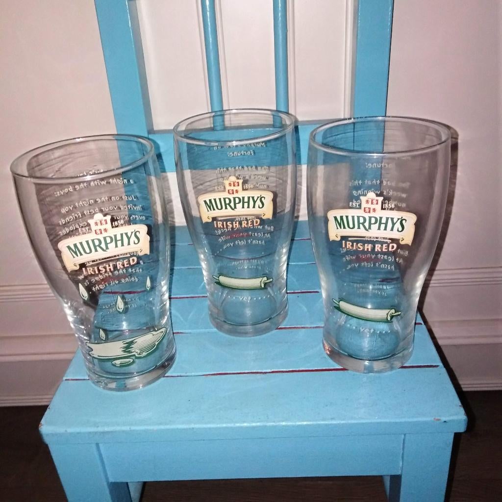 Murphy's Irish Red Bier glazen met spreuken 4 stuks, Ophalen, Zo goed als nieuw, Glas of Glazen, Overige merken