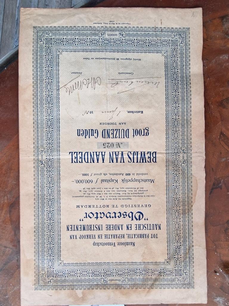 Historisch Aandeel N.V. "Observer" Rotterdam 1920, Ophalen of Verzenden, 1920 tot 1950, Aandeel