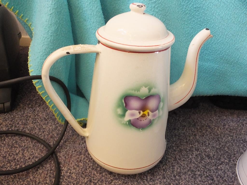 Emaille Koffiekan Violen, Antiek en Kunst, Antiek | Emaille, Ophalen of Verzenden