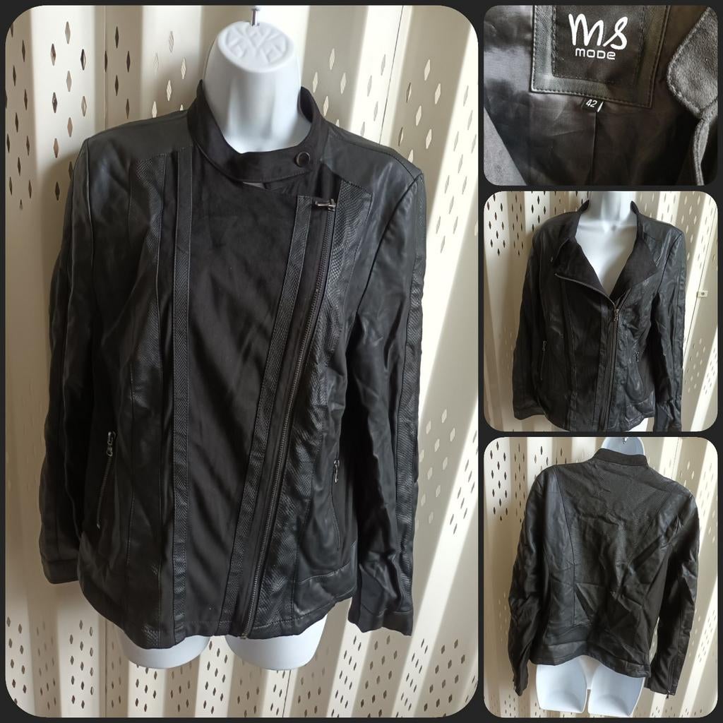 Zwart Ms Mode zwart jasje fake-leather fake-suède 42, Zwart, Maat 42/44 (L), Ophalen of Verzenden, Zo goed als nieuw