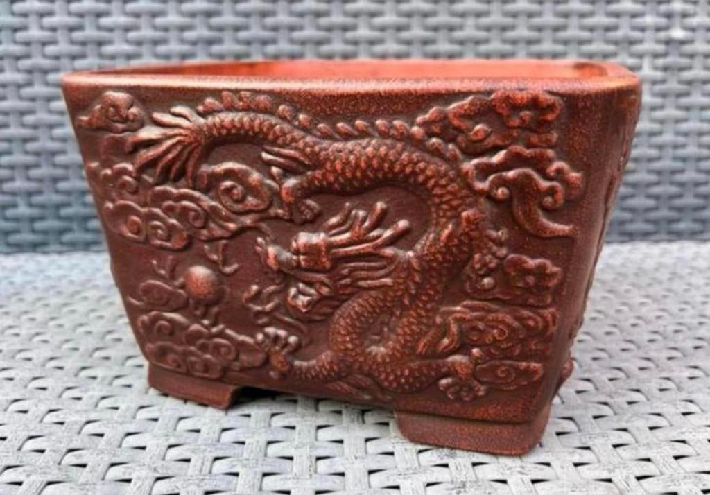 Bonsai pot handgemaakt Draak gedeco gemerkt 20,7x20,7x13, Tuin en Terras, Vierkant, Nieuw, Ophalen of Verzenden, Aardewerk