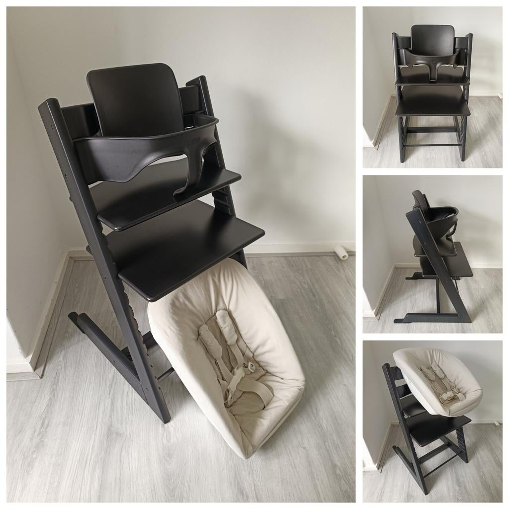 NIEUWSTAAT!Stokke Tripp Trapp zwart+babyset,newborn evt tray, Kinderen en Baby's, Kinderstoelen, Ophalen of Verzenden, Zo goed als nieuw