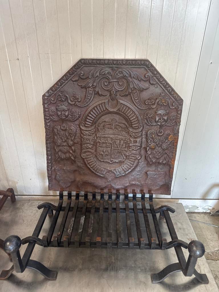 Antieke Haardplaat met Haardrooster - Gietijzer, Ophalen, Gebruikt, ?, Inzethaard