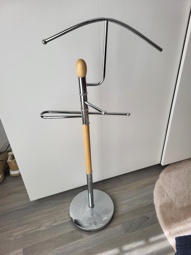 Kledingrek / Kledingstandaard Chroom met Hout, Ophalen, Zo goed als nieuw, Metaal, Kinderen en Volwassenen