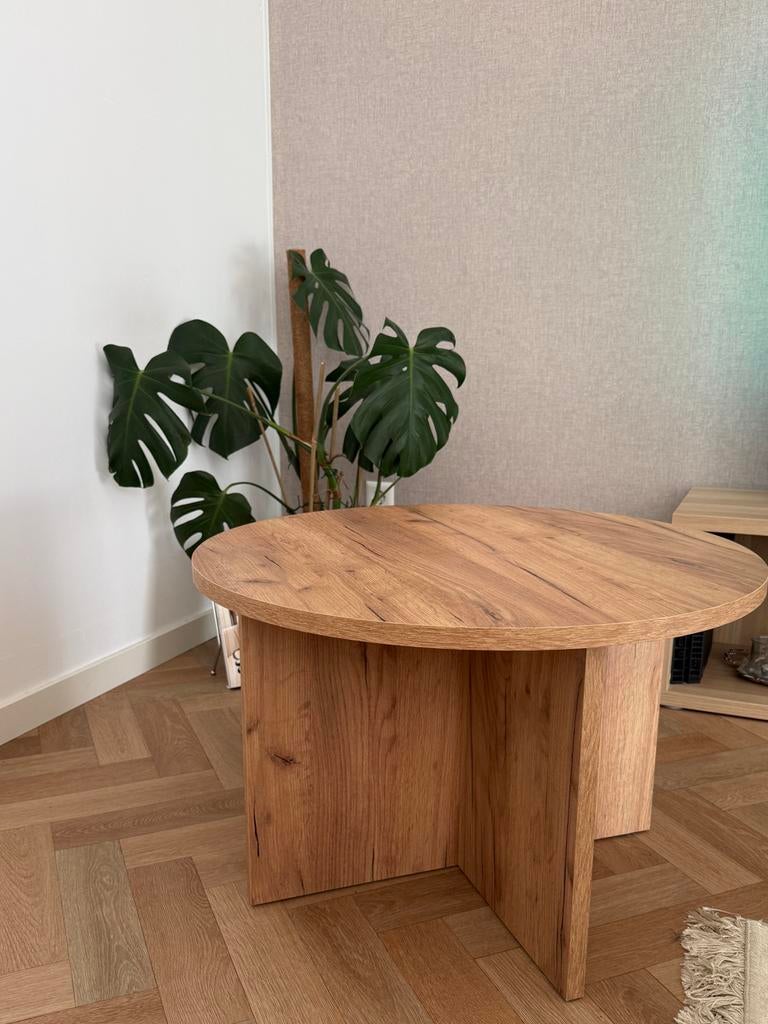 Salontafel JYSK - Rond eikenhout, Huis en Inrichting, Tafels | Salontafels, Ophalen, Gebruikt, 50 tot 100 cm, Rond