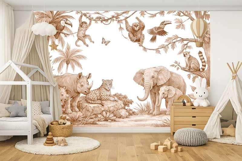 Fotobehang / Behang - Safari Dieren Terracotta, Bruin, Verzenden, Minder dan 10 m², Info@fotobehangkoning.nl