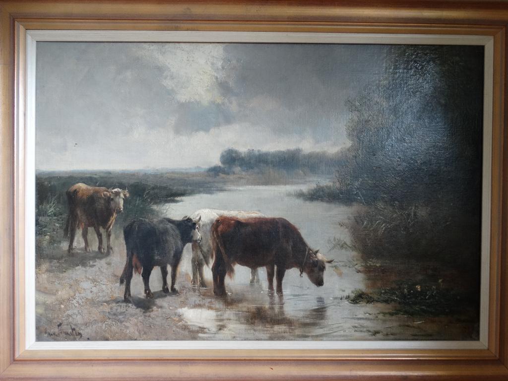 Koeien - Henry Schouten - olieverf op doek, ingelijst, gesig, Antiek en Kunst, Kunst | Schilderijen | Klassiek, Ophalen