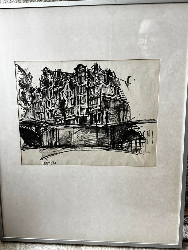 Schilderij Toon de Haas - Stadsgezicht 1967, Ophalen of Verzenden
