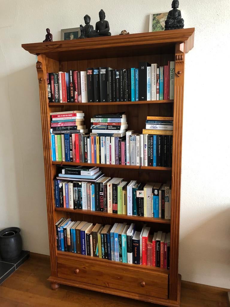 Teakhouten boekenkast, Huis en Inrichting, Kasten | Boekenkasten, Ophalen, Met plank(en), Gebruikt, 100 tot 150 cm