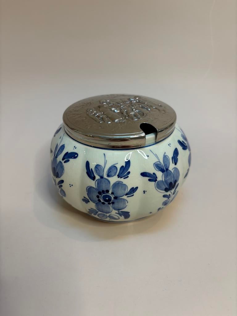 Delfts Blauw Suikerpot met Zilveren Deksel, Ophalen of Verzenden