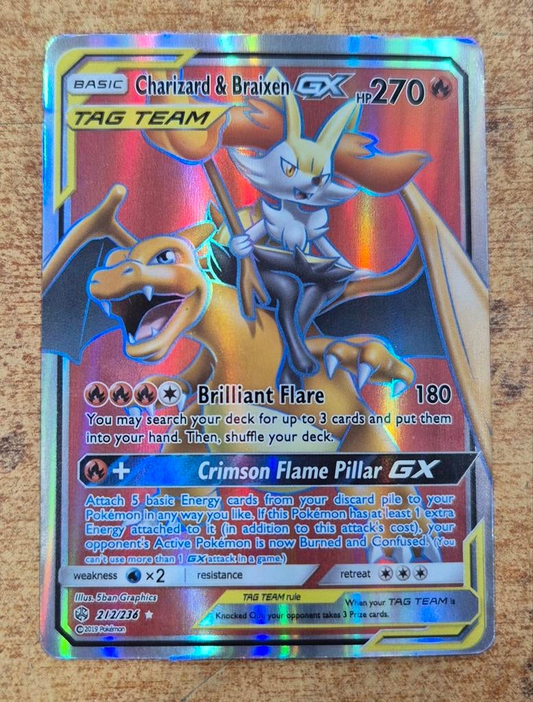 Pokémon Charizard & Braixen GX Full Art - 212/236 - Cosmic E, Ophalen of Verzenden