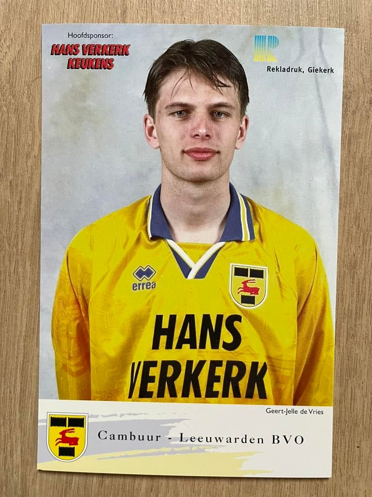 Fotokaart Geert-Jelle de Vries (Cambuur L.) ., Ophalen of Verzenden, Nieuw, Buitenlandse clubs, Spelerskaart