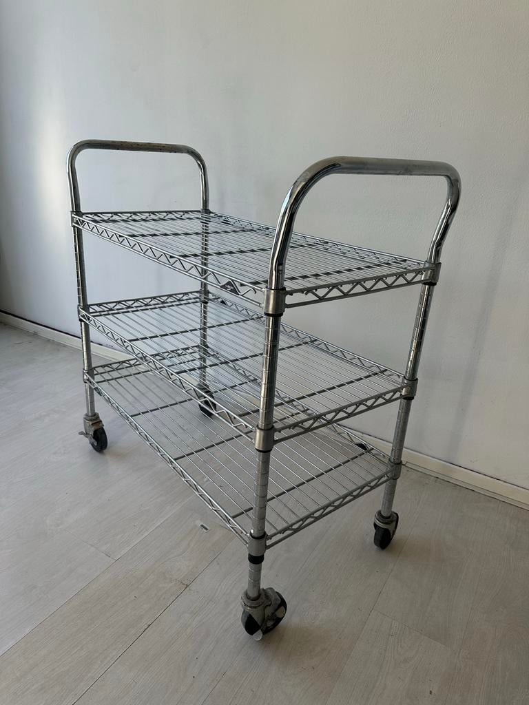 Metalen verrijdbare kar met 3 etages, Ophalen of Verzenden, Gebruikt