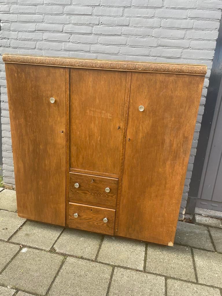 Prachtige Vintage Highboard Kast Jaren '60 Stijl Eikenfineer, Ophalen, Gebruikt