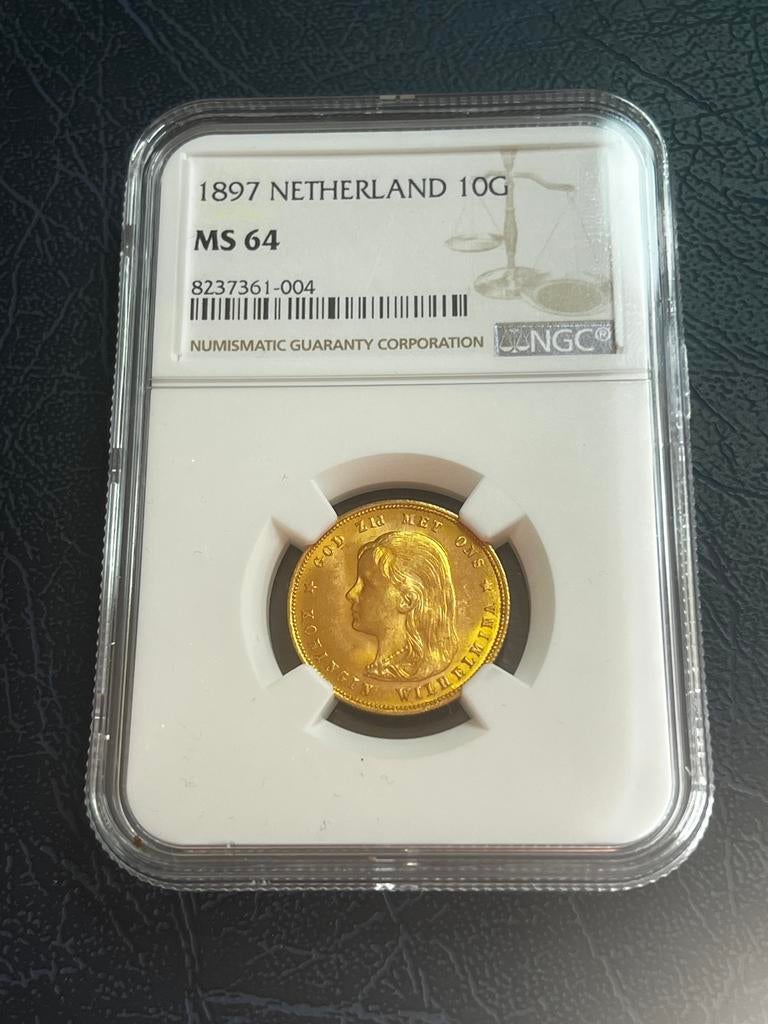 Gouden tientje Wilhelmina 1897 NGC MS 64, Ophalen of Verzenden, Koningin Wilhelmina, 10 gulden