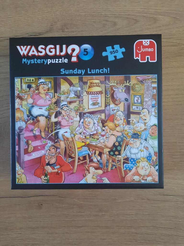 WASGIJ Mystery puzzel. "Zondagse lunch". 950 st. Compleet, Hobby en Vrije tijd, Denksport en Puzzels, Ophalen, 500 t/m 1500 stukjes