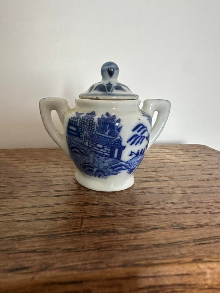 Vintage suikerpotje  miniatuur Blue Willow, Ophalen of Verzenden