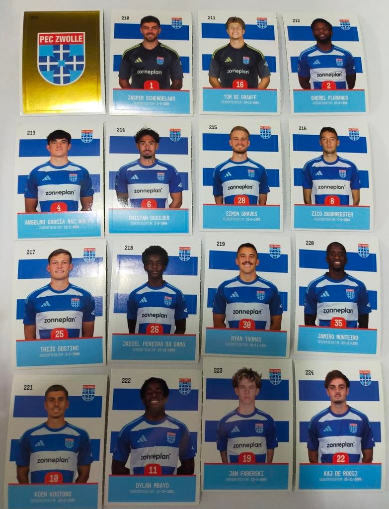 PEC Zwolle voetbalplaatjes Zonneplan, Verzamelen, Sportartikelen en Voetbal, Ophalen of Verzenden