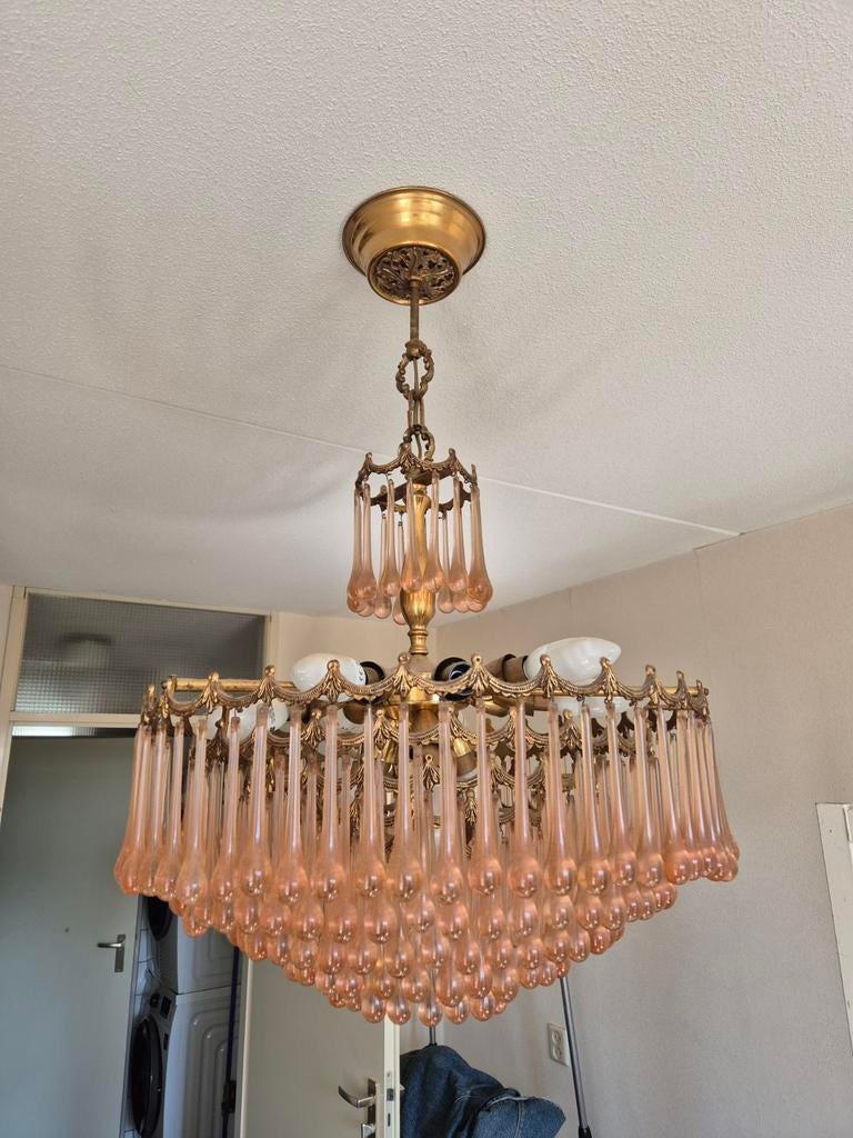 Murano Glas Pegel Kroonluchter - 5 Ringen, 12 Lichtpunten, Ophalen