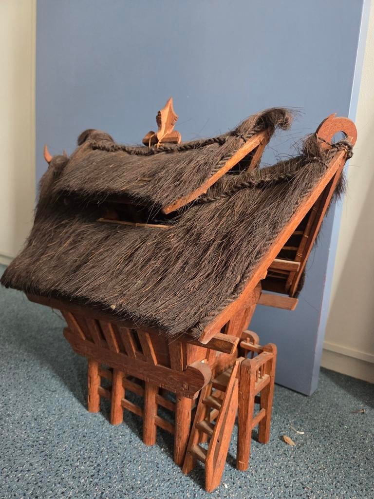 Balinees huisje met kokos dakje - unieke lantaarn, Ophalen of Verzenden, Hout, Minder dan 25 cm