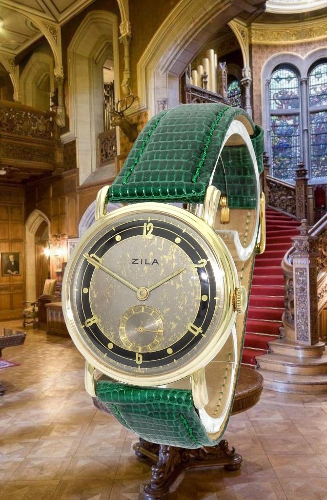 Zila Swiss Vintage Nieuw NOS 1950’s met Stardust wijzerplaat, Sieraden, Tassen en Uiterlijk, Horloges | Antiek, Staal, 1930 tot 1960