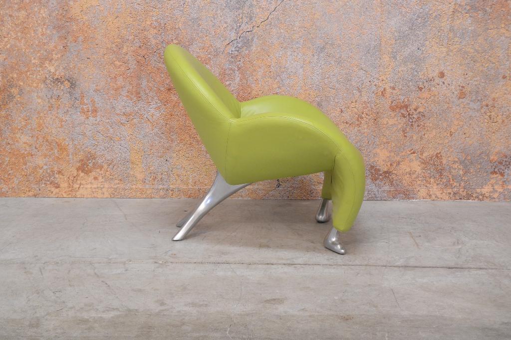 ZGANieuw groene leren Leolux Papageno design fauteuil, Leolux, Leolux, 75 tot 100 cm, Ophalen of Verzenden